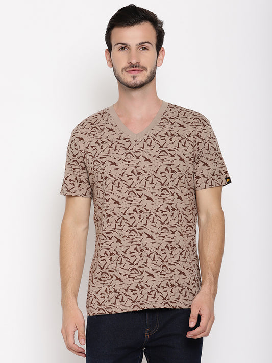 Birds Camo Printed Beige Men T-Shirt Wolfpack