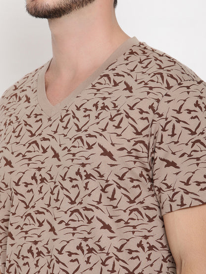 Birds Camo Printed Beige Men T-Shirt Wolfpack