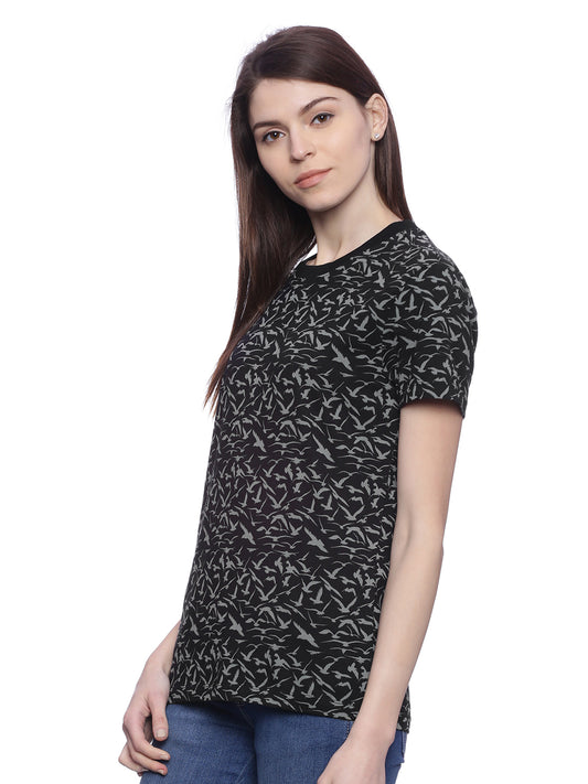 Wolfpack Women Black Printed T-Shirt Wolfpack