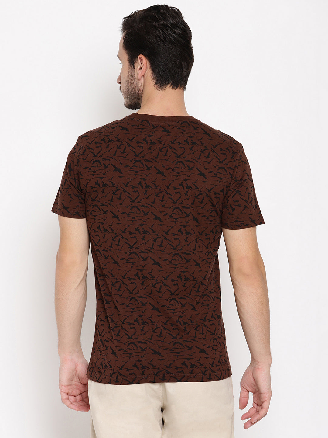 Wolfpack Men Chocolate Brown Printed T-Shirt