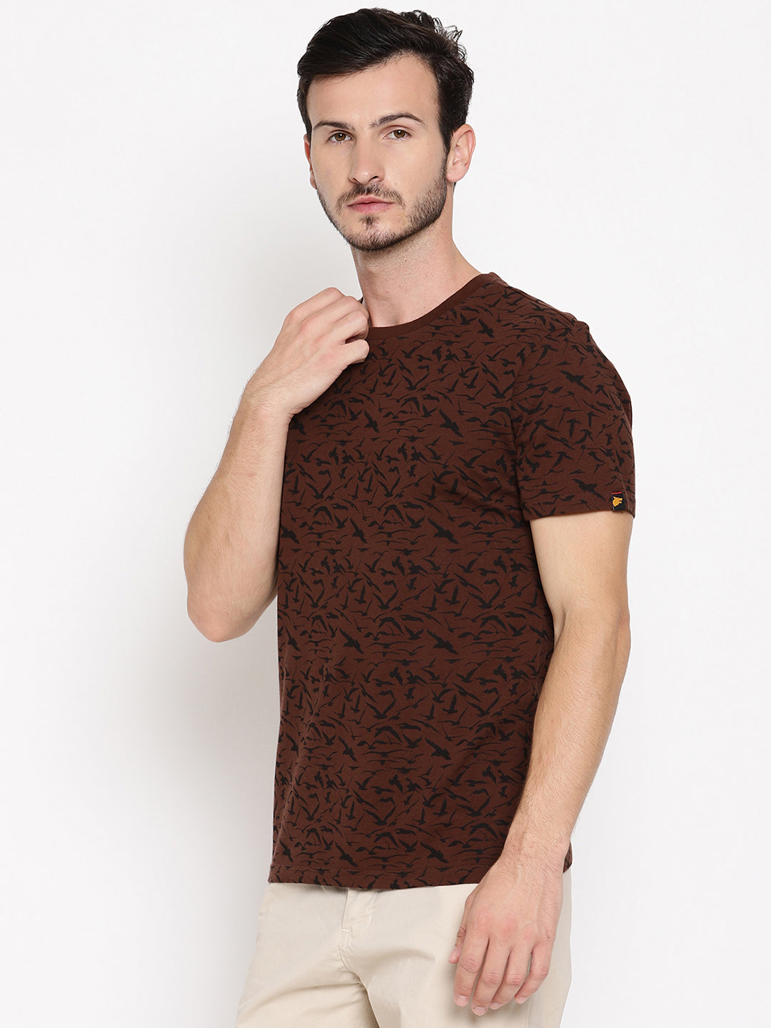 Wolfpack Men Chocolate Brown Printed T-Shirt