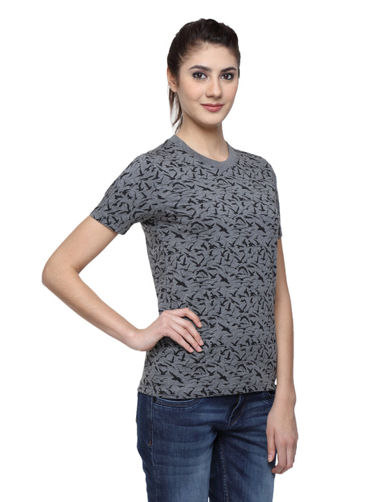 Wolfpack Women Dark Grey Printed T-Shirt Wolfpack