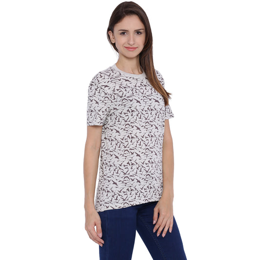 Wolfpack Women Ecru Mélange Printed T-Shirt Wolfpack