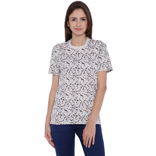 Wolfpack Women Ecru Mélange Printed T-Shirt Wolfpack