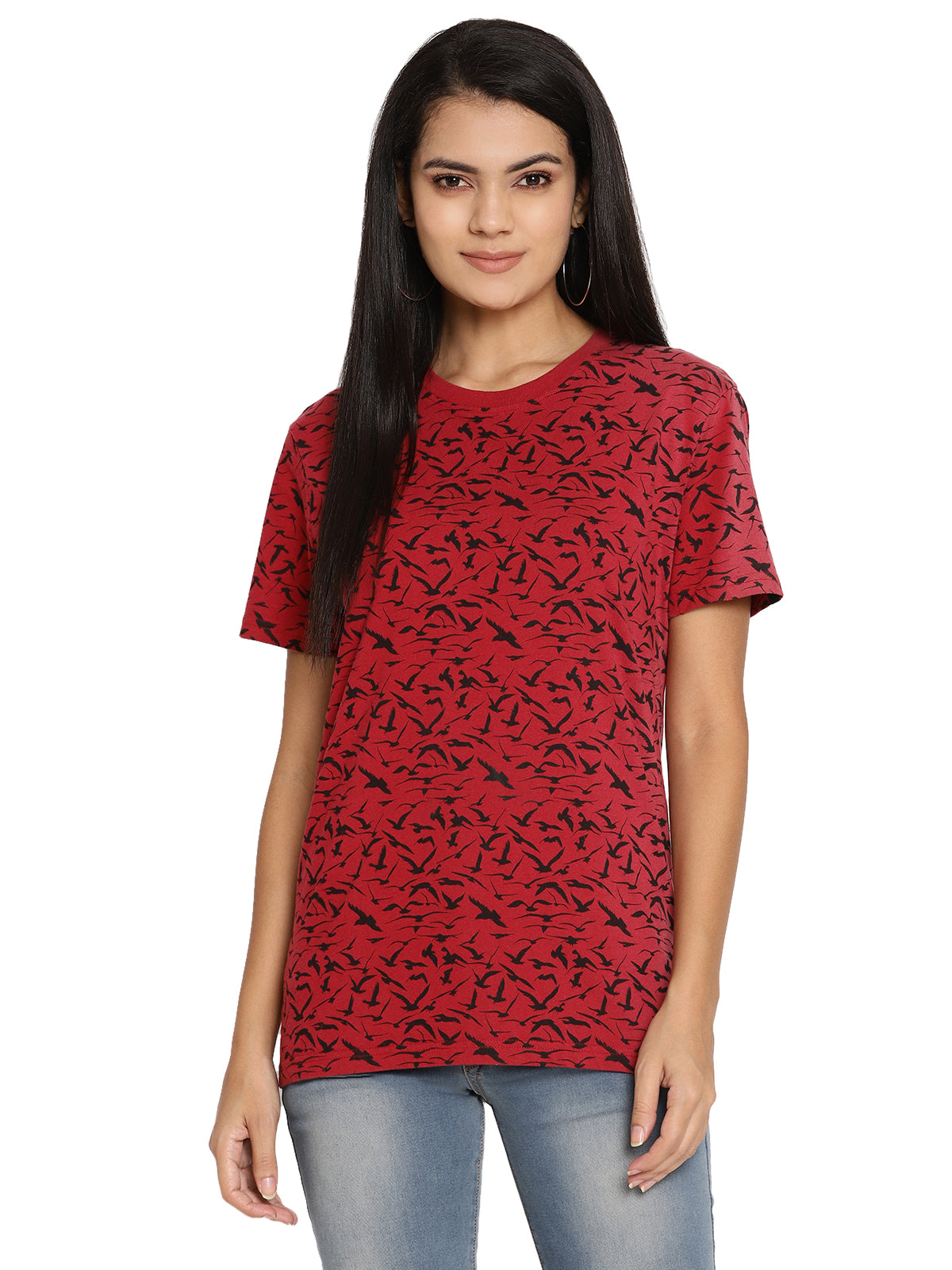 Wolfpack Birds Camo Red Printed Women T-Shirt Wolfpack