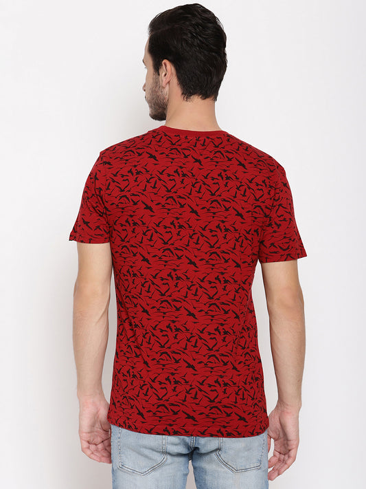 Birds Camo Red Printed Men T-Shirt Wolfpack