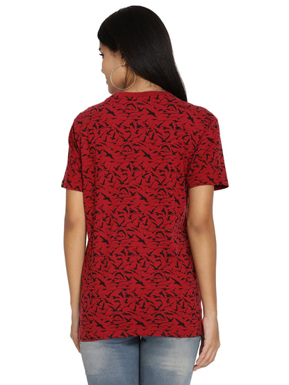 Wolfpack Birds Camo Red Printed Women T-Shirt Wolfpack