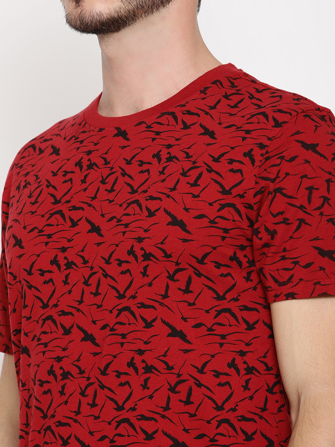 Birds Camo Red Printed Men T-Shirt Wolfpack