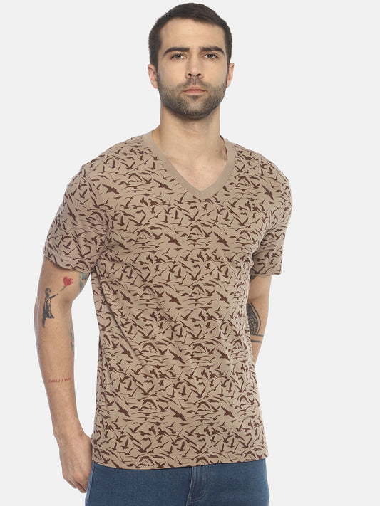 Wolfpack Men Beige Printed T-Shirt Wolfpack