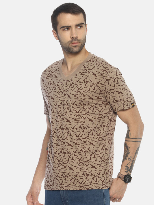 Wolfpack Men Beige Printed T-Shirt Wolfpack