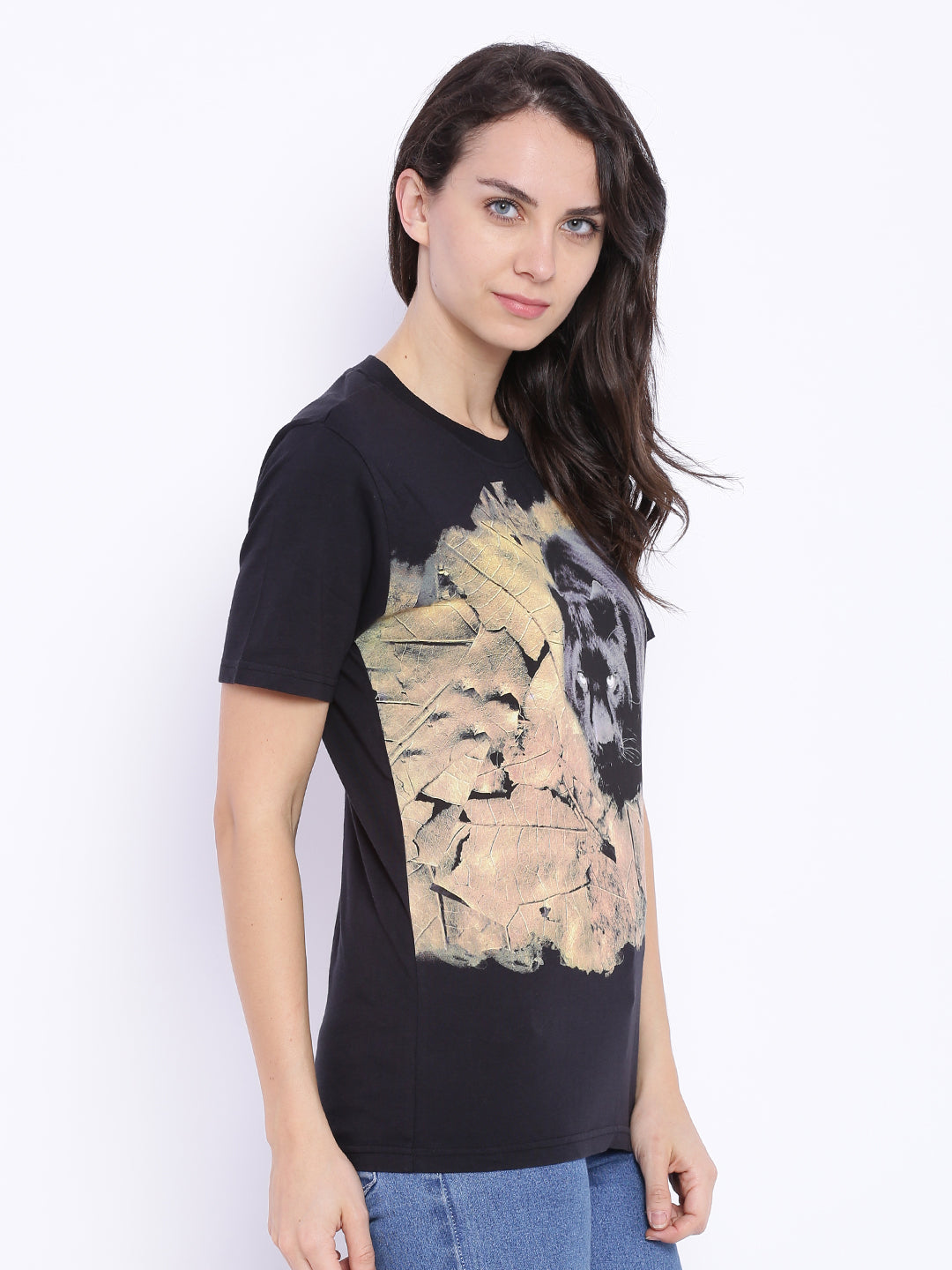 Wolfpack Women Black Printed T-Shirt Wolfpack