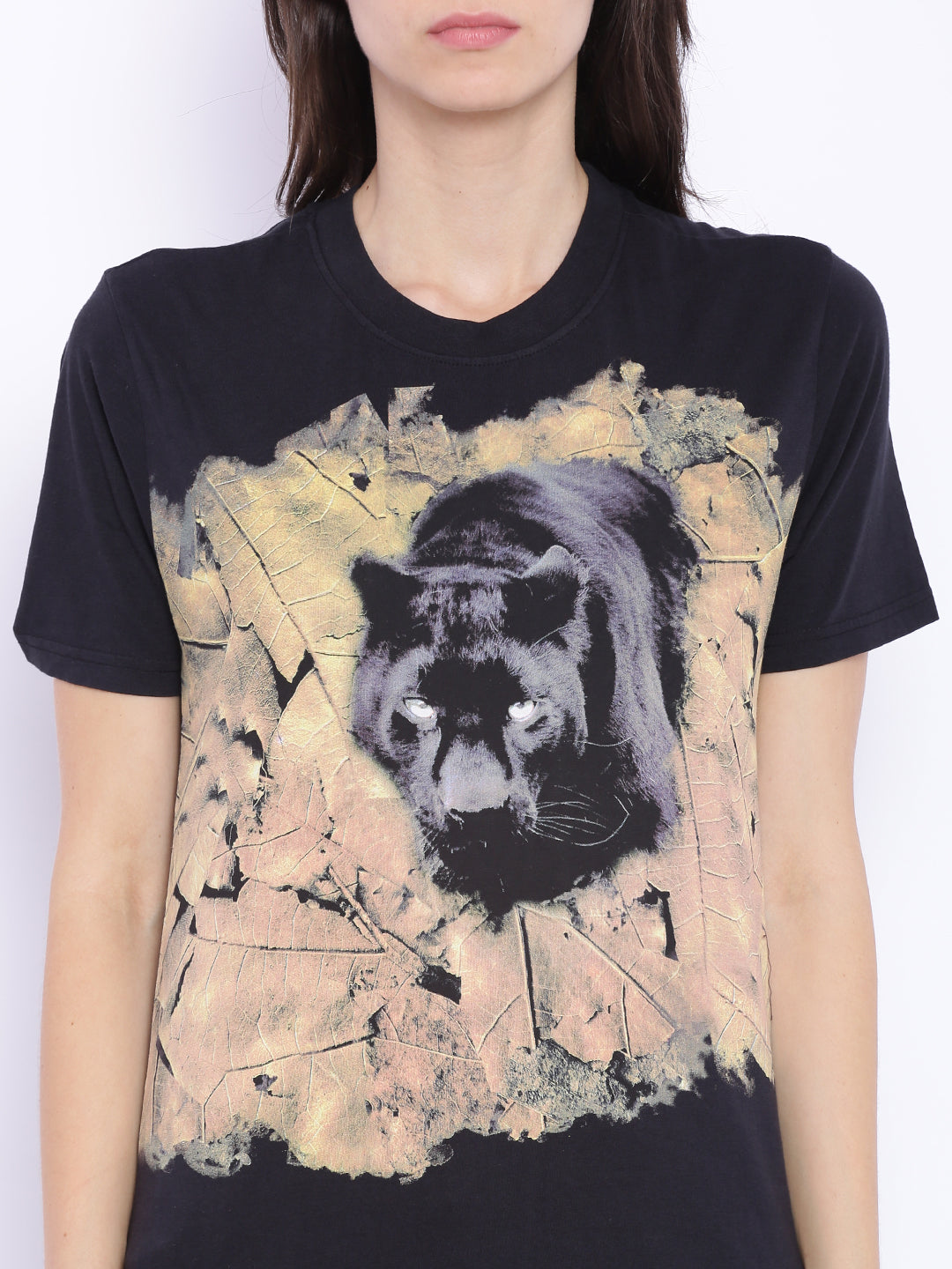 Wolfpack Women Black Printed T-Shirt Wolfpack