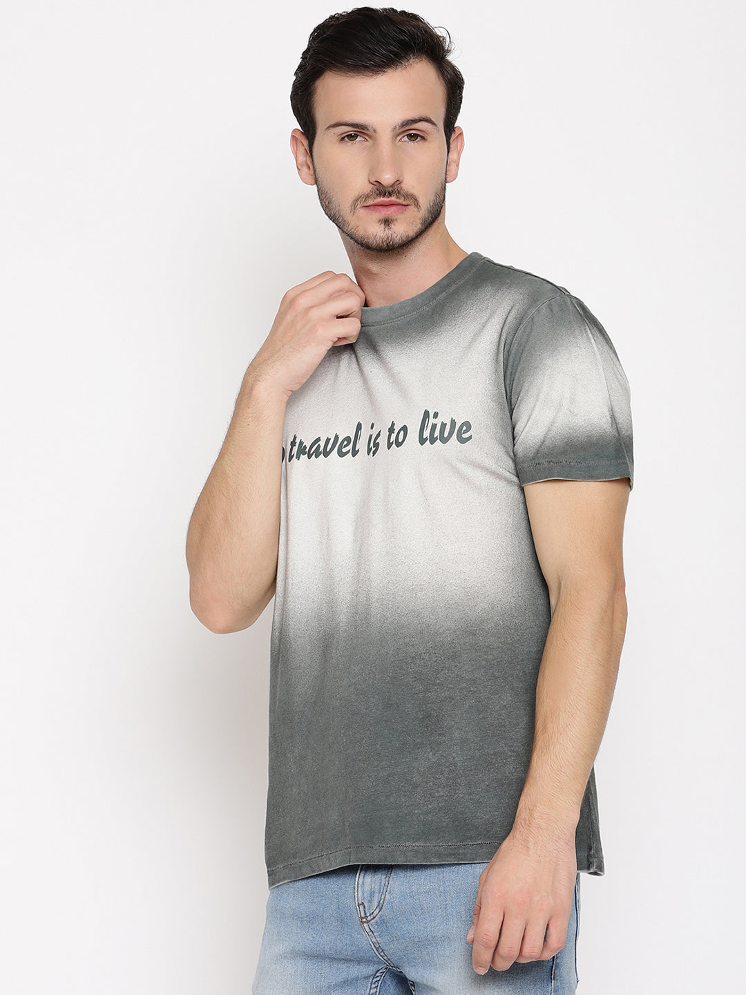 Travel is to Live Dark Green Printed Men T-Shirt Wolfpack