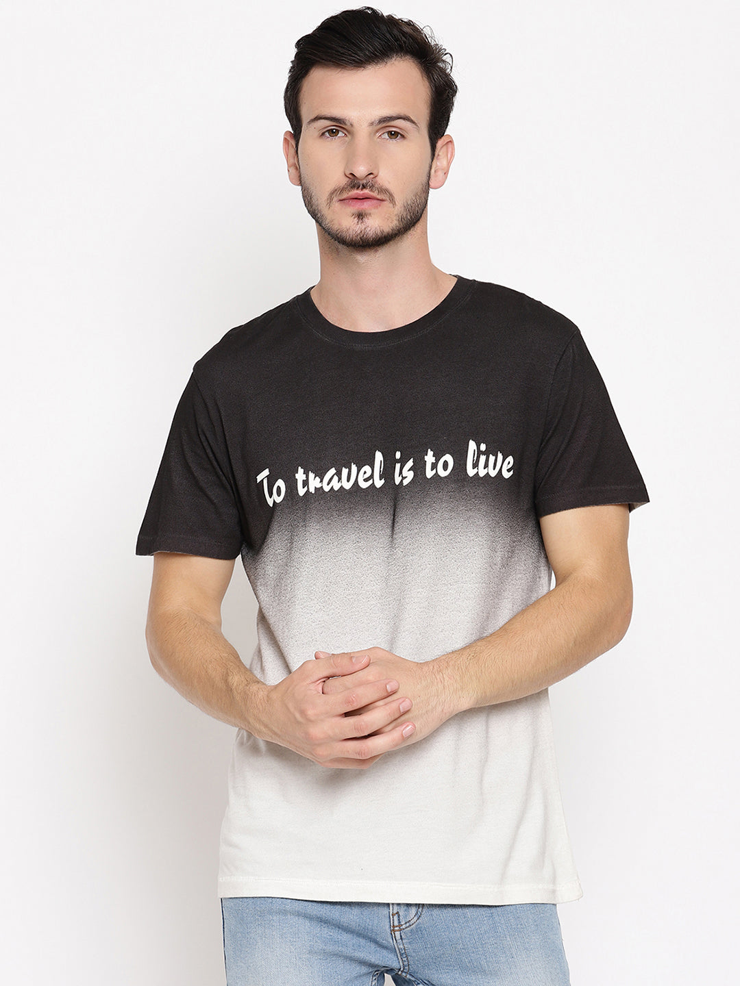 Travel is to Live Dark Grey Printed Men T-Shirt