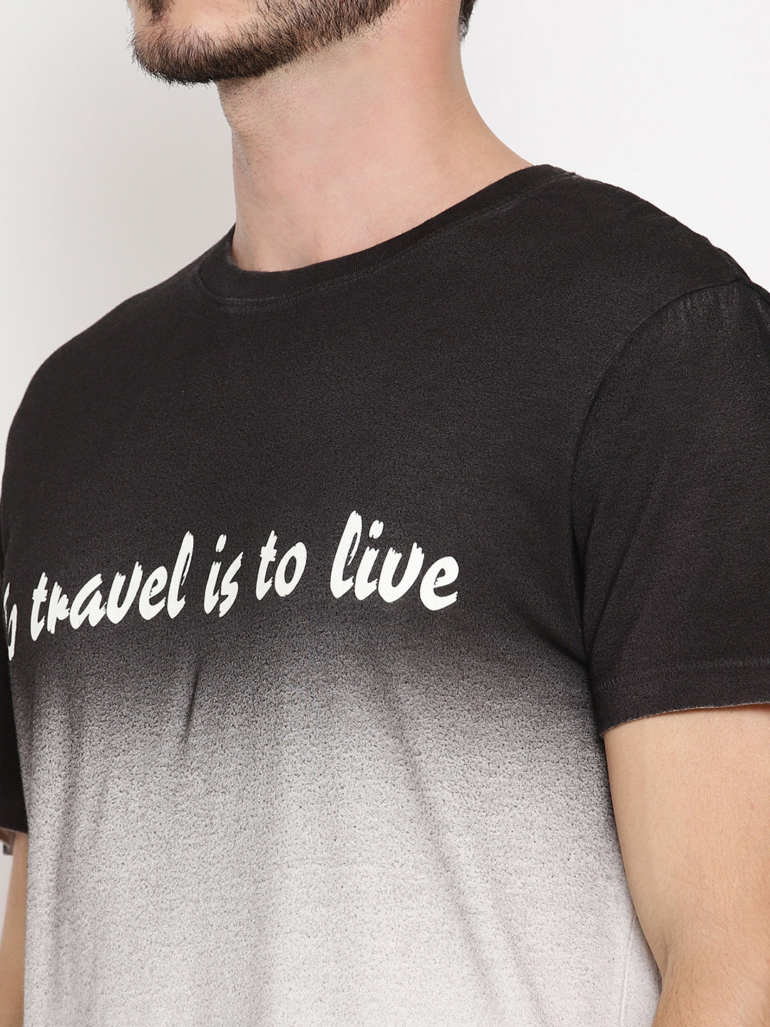 Travel is to Live Dark Grey Printed Men T-Shirt