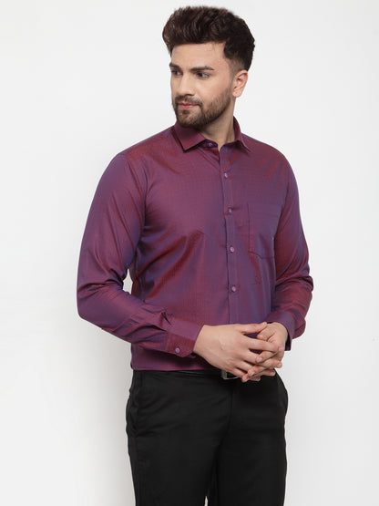 Copperline Men Purple Comfort Slim Fit Self Design Formal Shirt Copperline