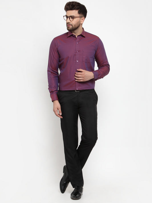 Copperline Men Purple Comfort Slim Fit Self Design Formal Shirt Copperline