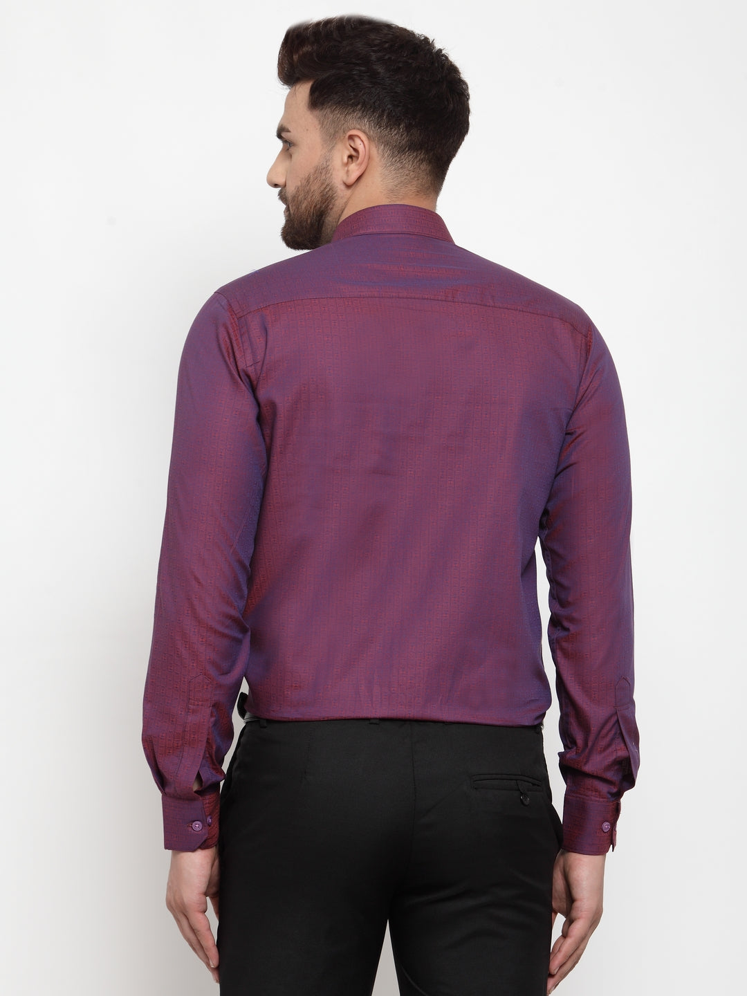 Copperline Men Purple Comfort Slim Fit Self Design Formal Shirt Copperline