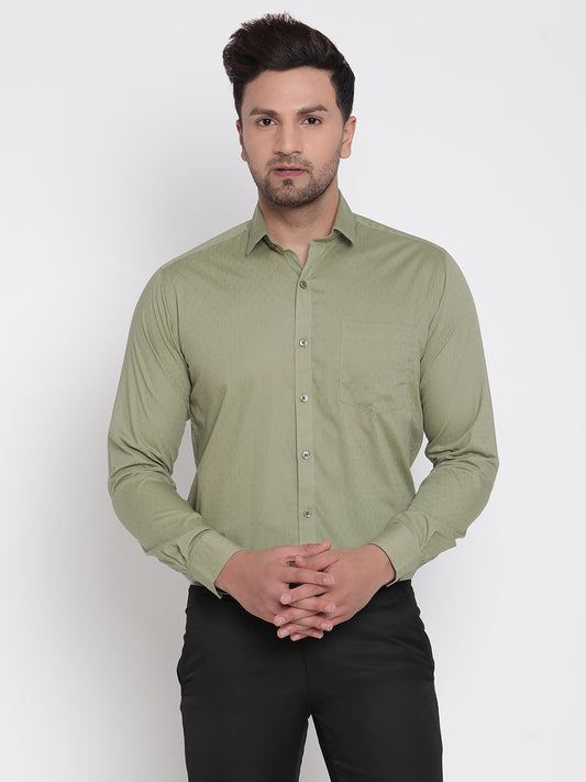 Men Olive Green Dobby Formal Shirt Copperline