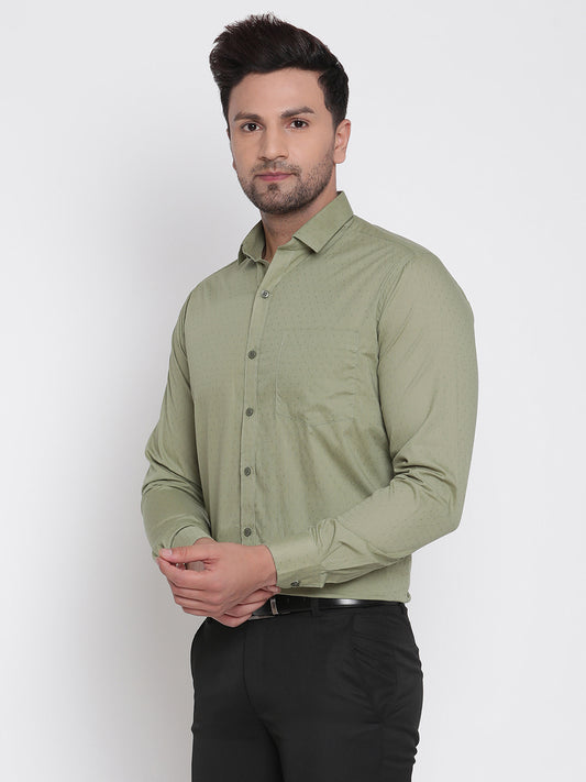 Men Olive Green Dobby Formal Shirt Copperline