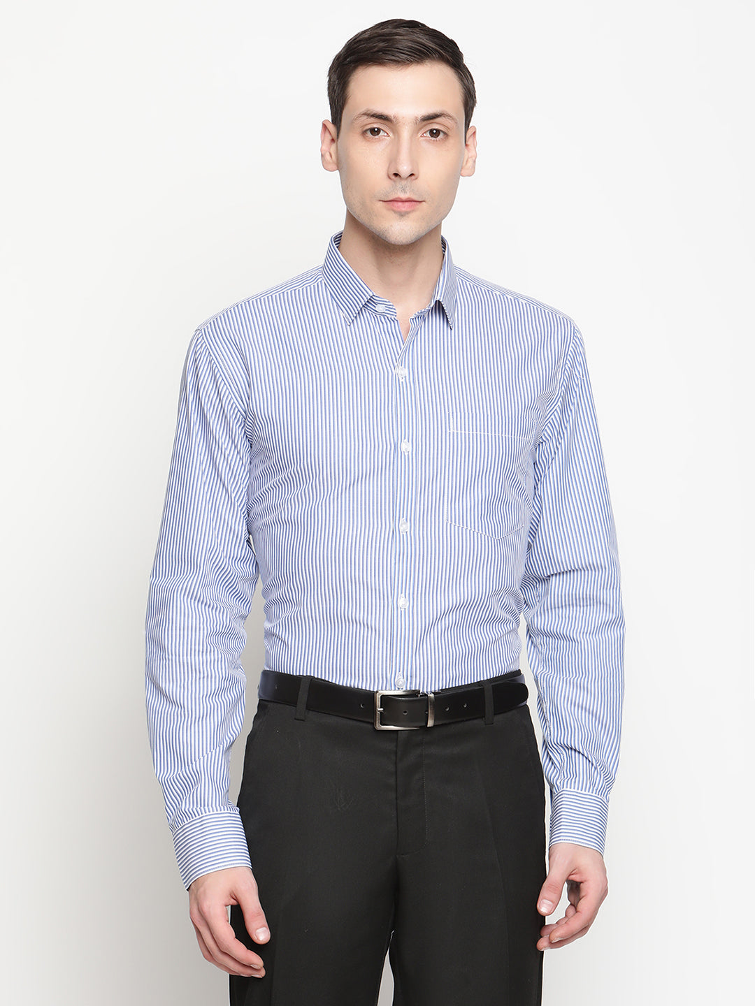 Copperline Men Blue Stripes Formal Shirt Copperline