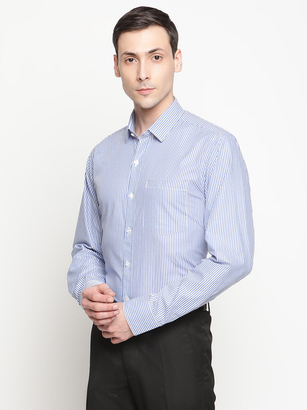 Copperline Men Blue Stripes Formal Shirt Copperline