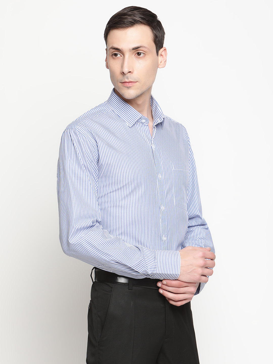 Copperline Men Blue Stripes Formal Shirt Copperline