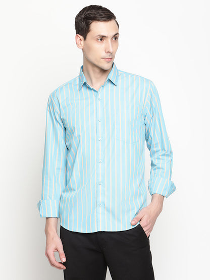 Copperline Men Blue Stripes Semi Formal Shirt Copperline