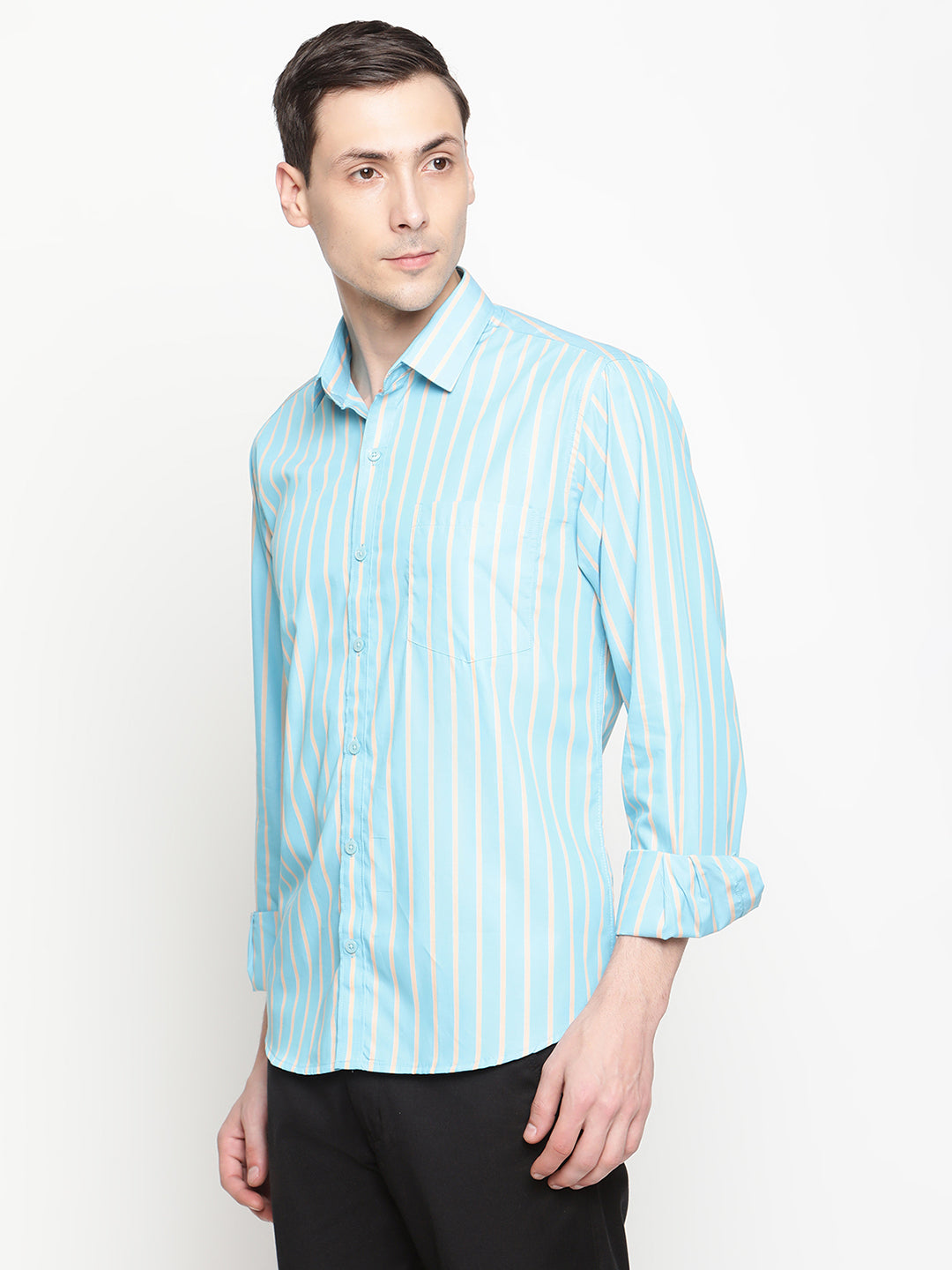 Copperline Men Blue Stripes Semi Formal Shirt Copperline