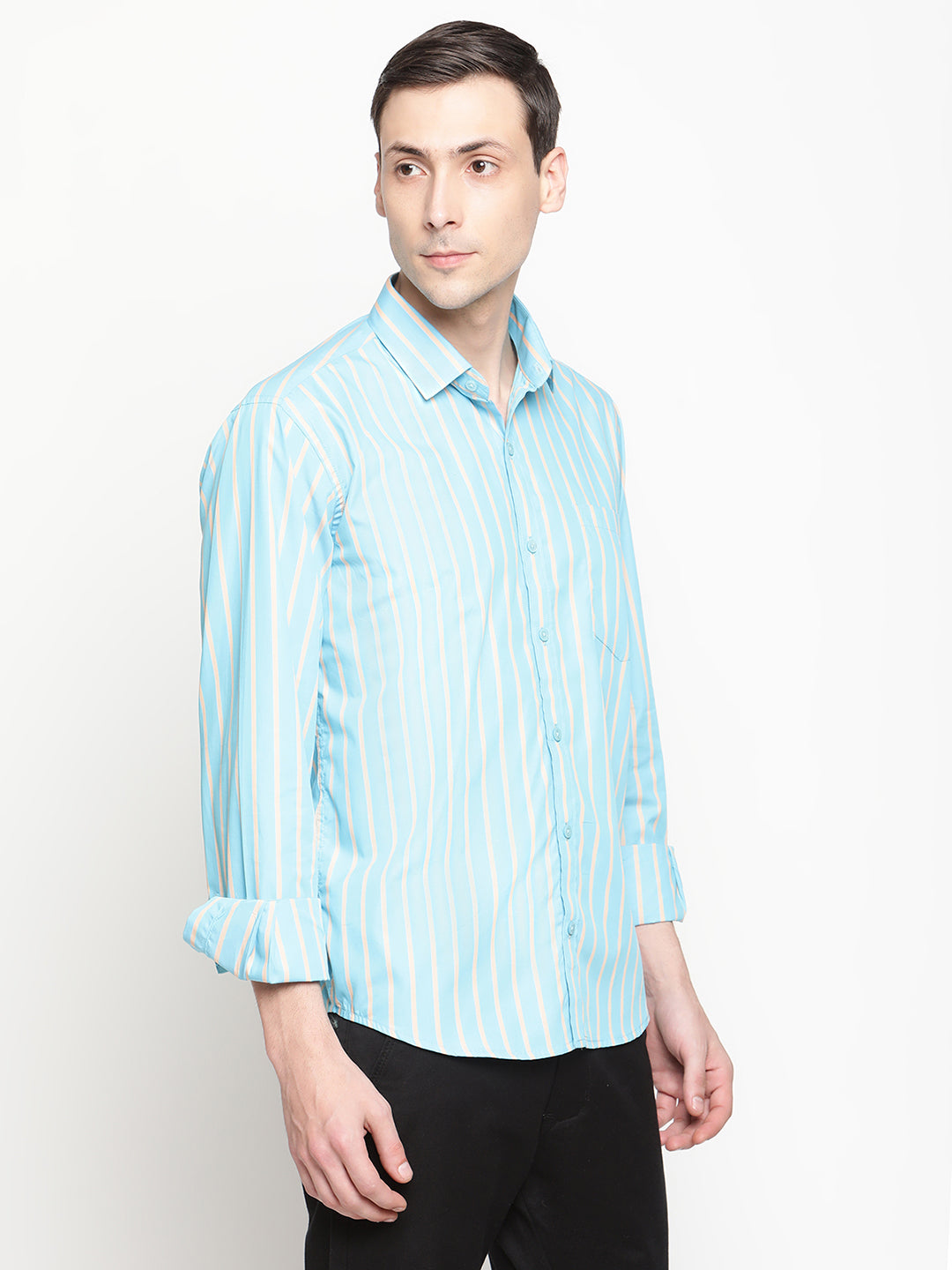 Copperline Men Blue Stripes Semi Formal Shirt Copperline