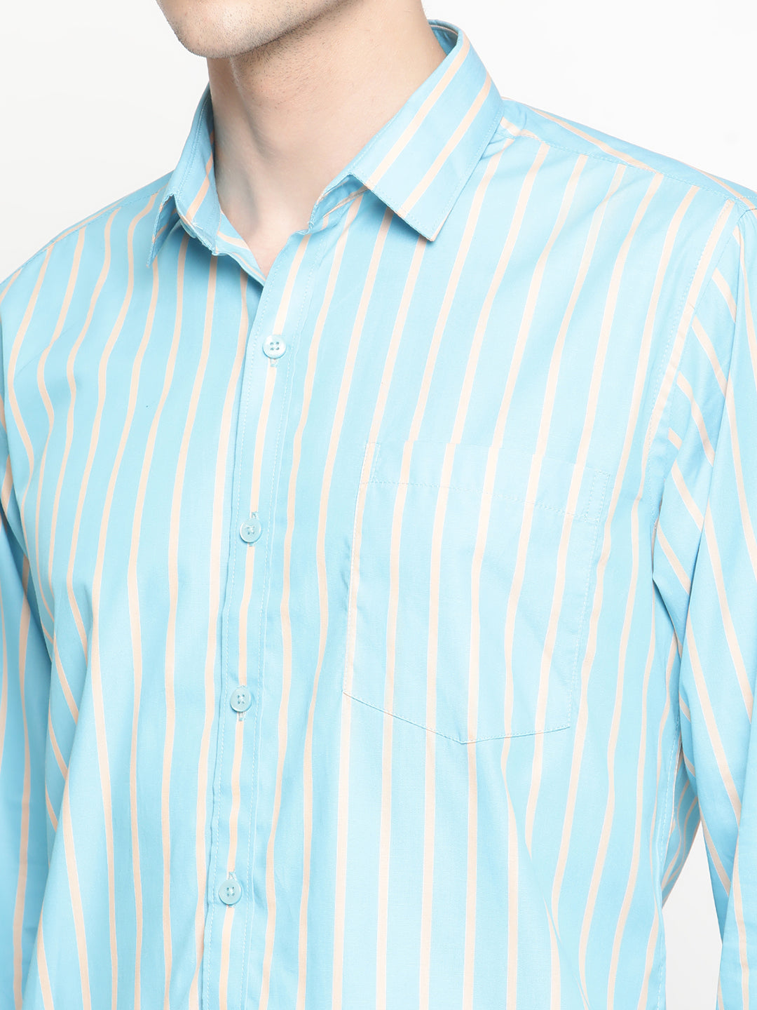 Copperline Men Blue Stripes Semi Formal Shirt Copperline