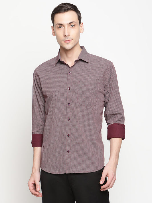 Copperline Men Maroon Printed Formal Shirt Copperline