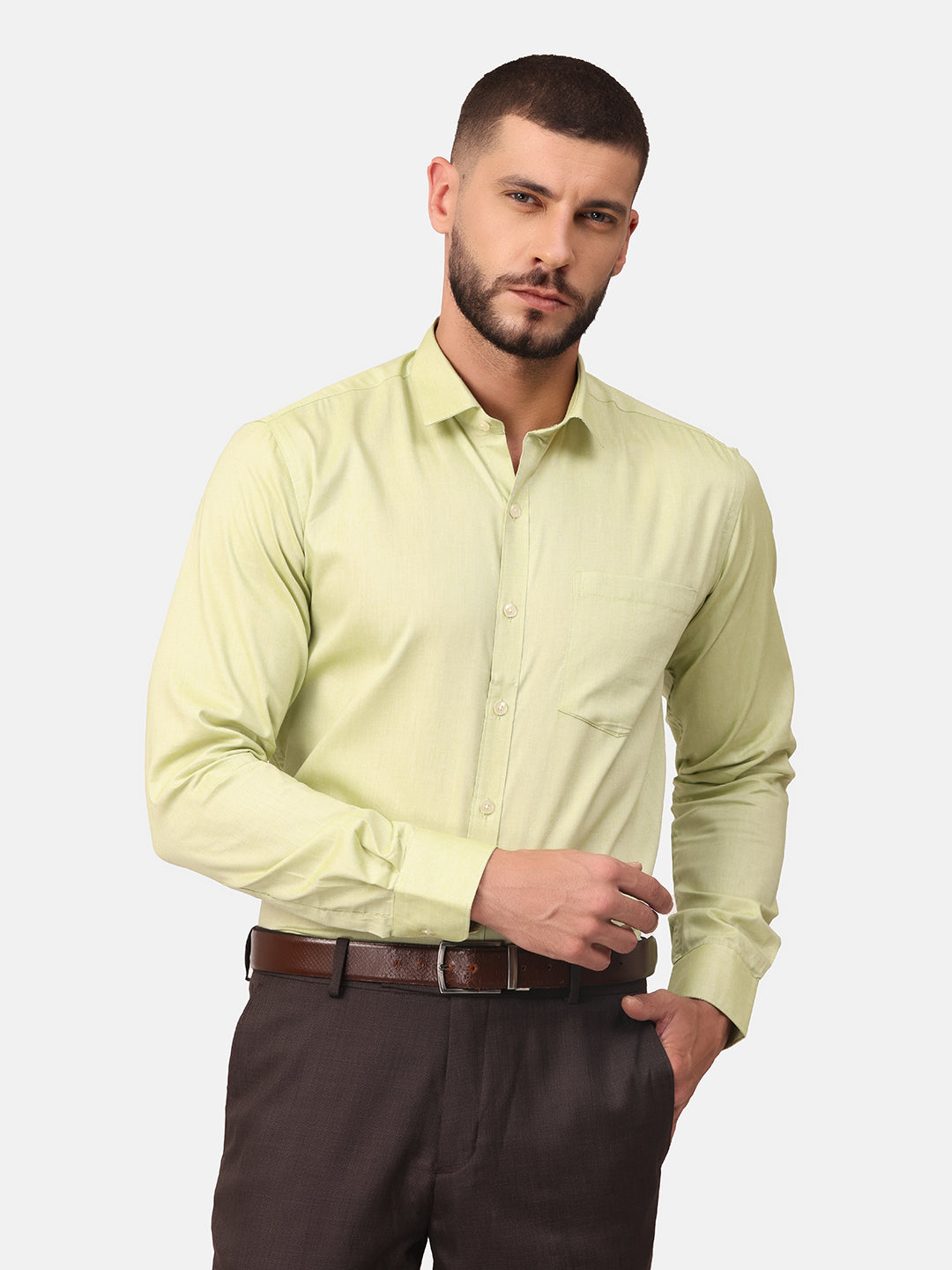 Copperline Men Green Solid Formal Shirt Copperline