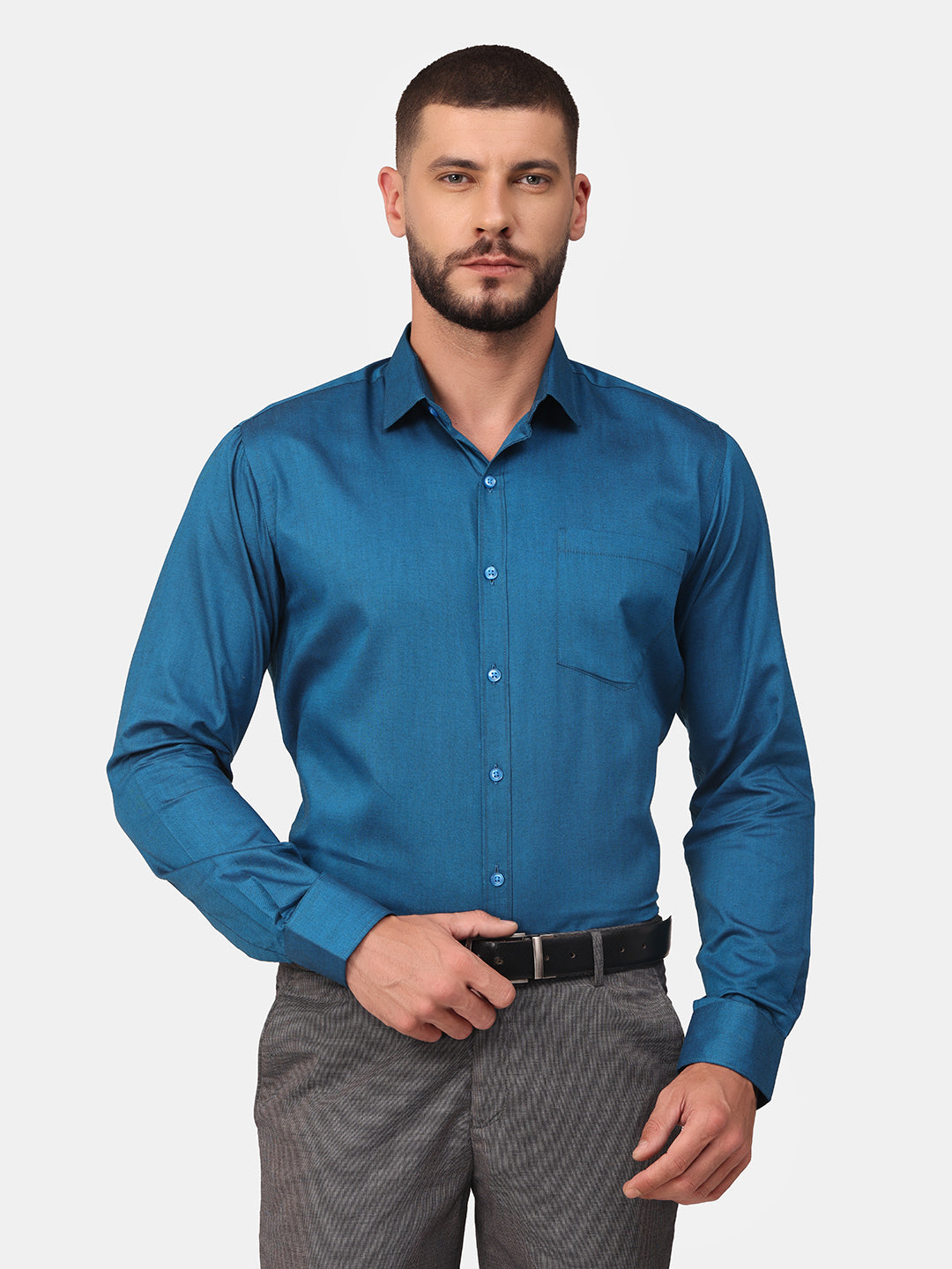 Copperline Men Blue Solid Formal Shirt - Crosscreek