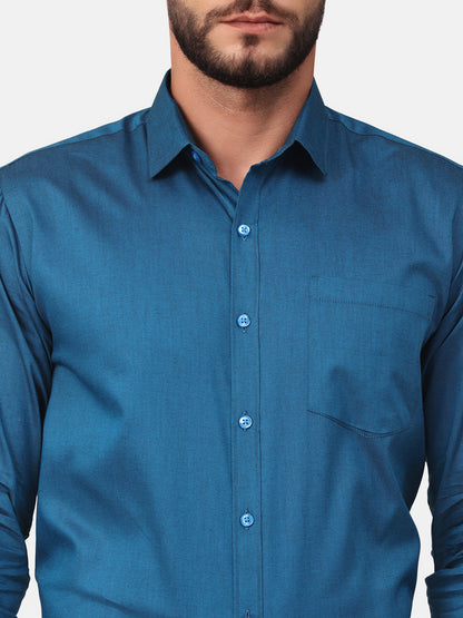 Copperline Men Blue Solid Formal Shirt Copperline