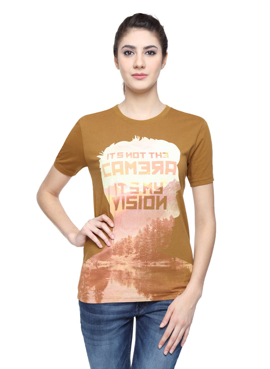 Wolfpack Women Brown Printed T-Shirt Wolfpack