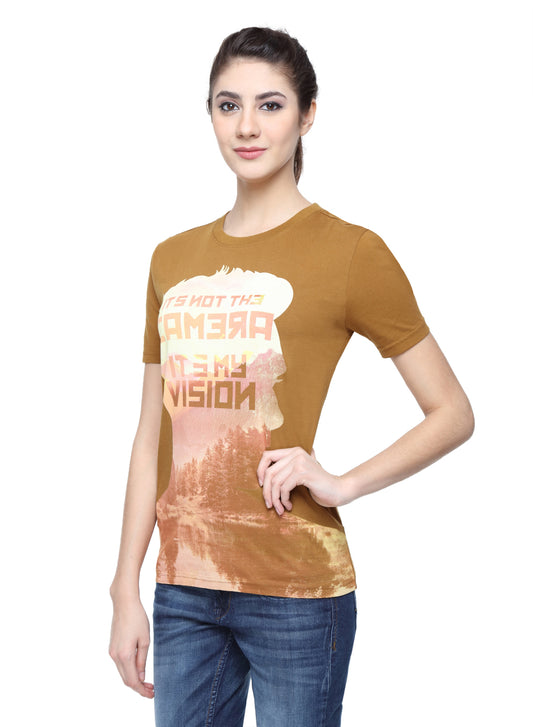 Wolfpack Women Brown Printed T-Shirt Wolfpack