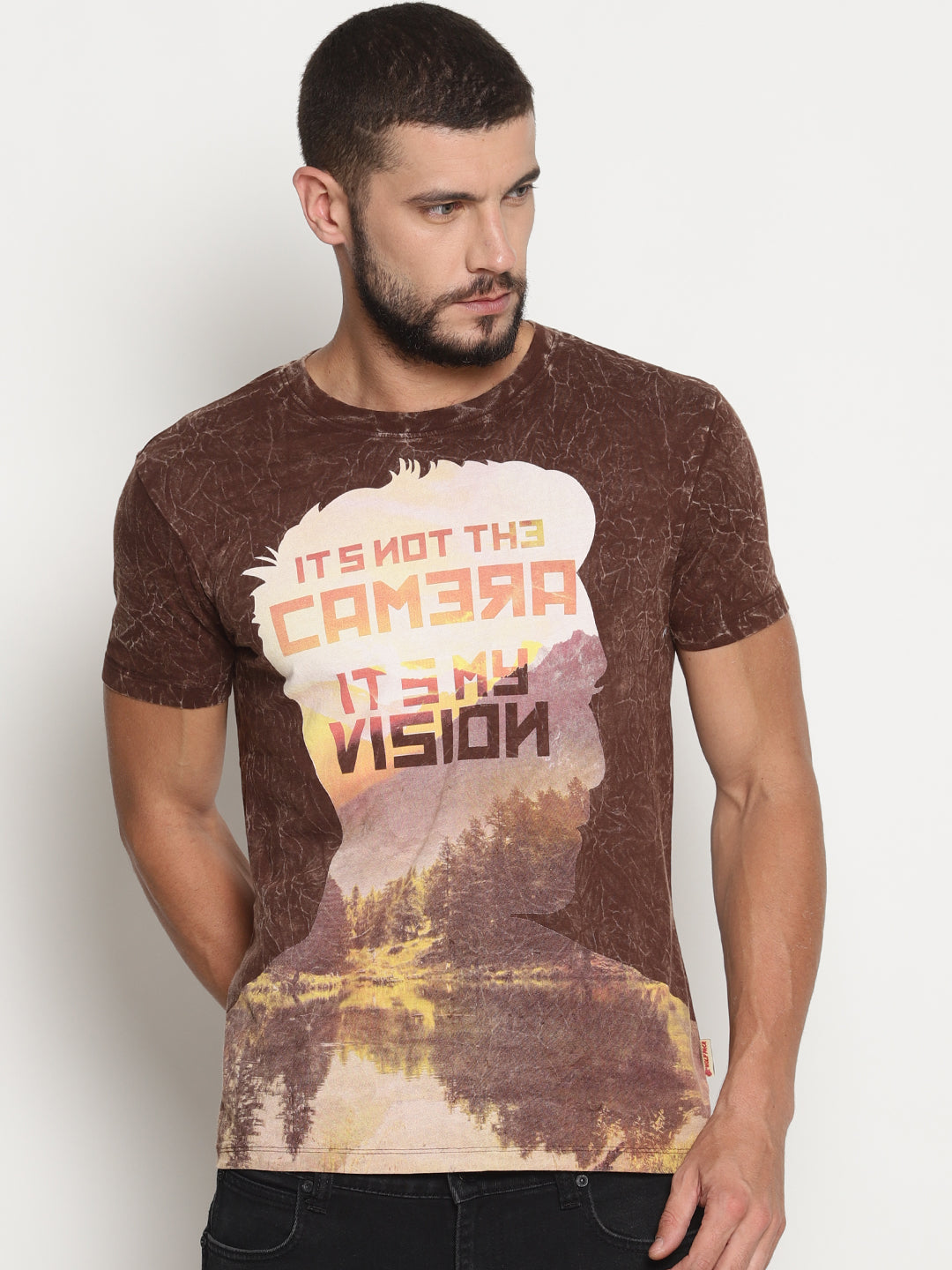 Wolfpack Men Brown Round Neck Printed T-Shirt Wolfpack