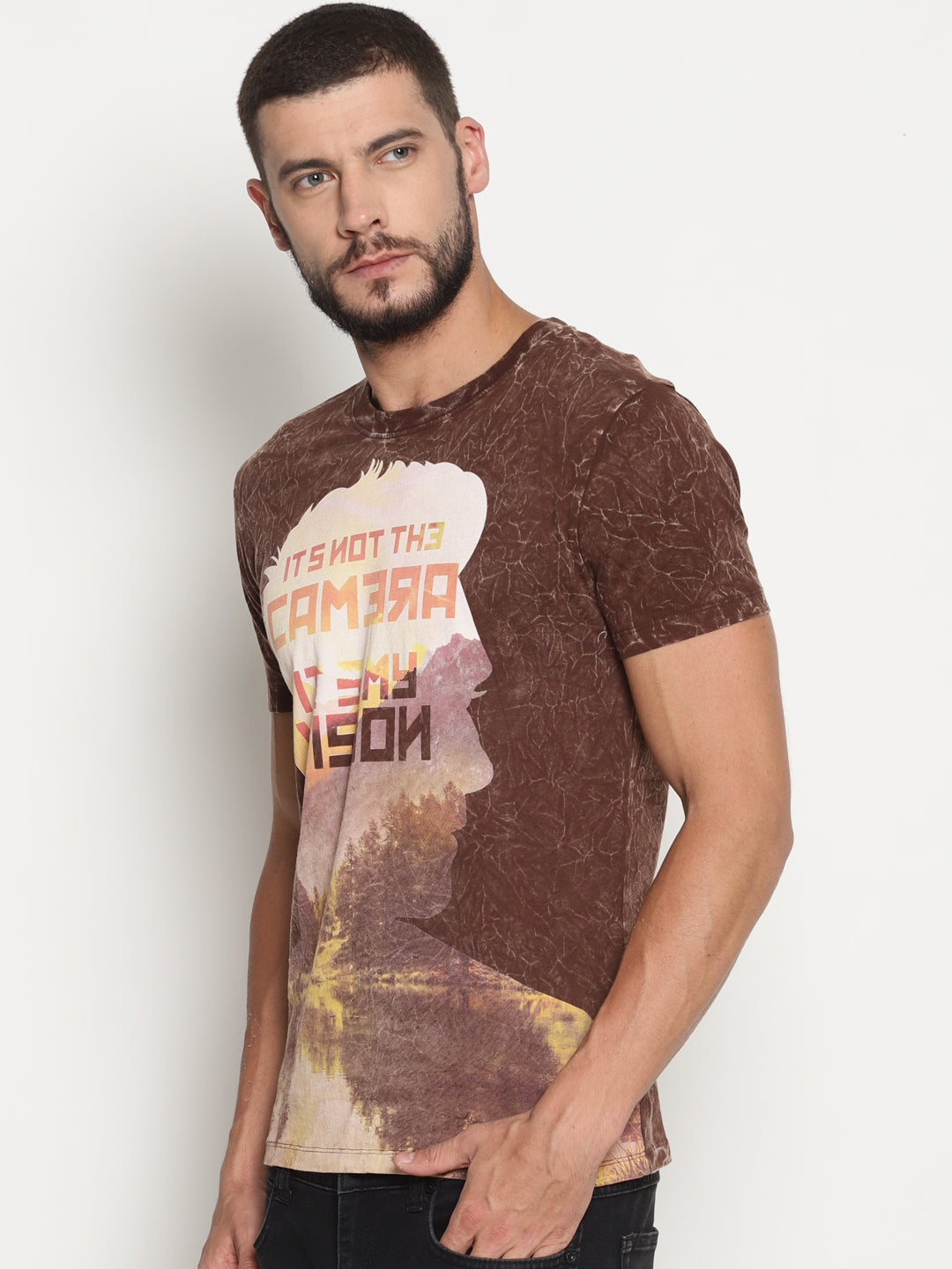 Wolfpack Men Brown Round Neck Printed T-Shirt Wolfpack