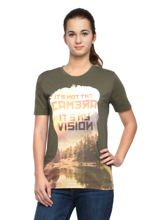 Wolfpack Women Green Printed T-Shirt Wolfpack