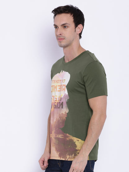 Wolfpack Men Green Round Neck Printed T-Shirt Wolfpack