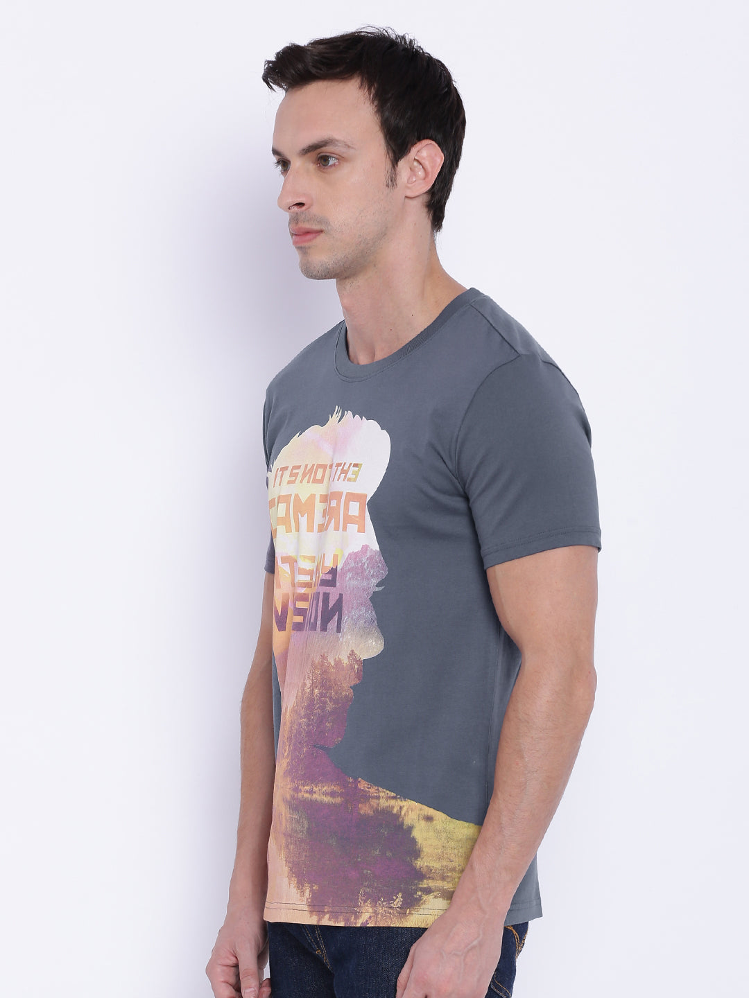 Wolfpack Men Grey Round Neck Printed T-Shirt Wolfpack
