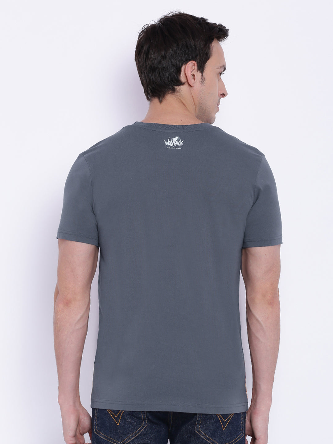 Wolfpack Men Grey Round Neck Printed T-Shirt Wolfpack