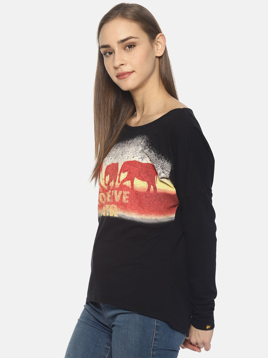 Wolfpack Women Black Printed T-Shirt Wolfpack