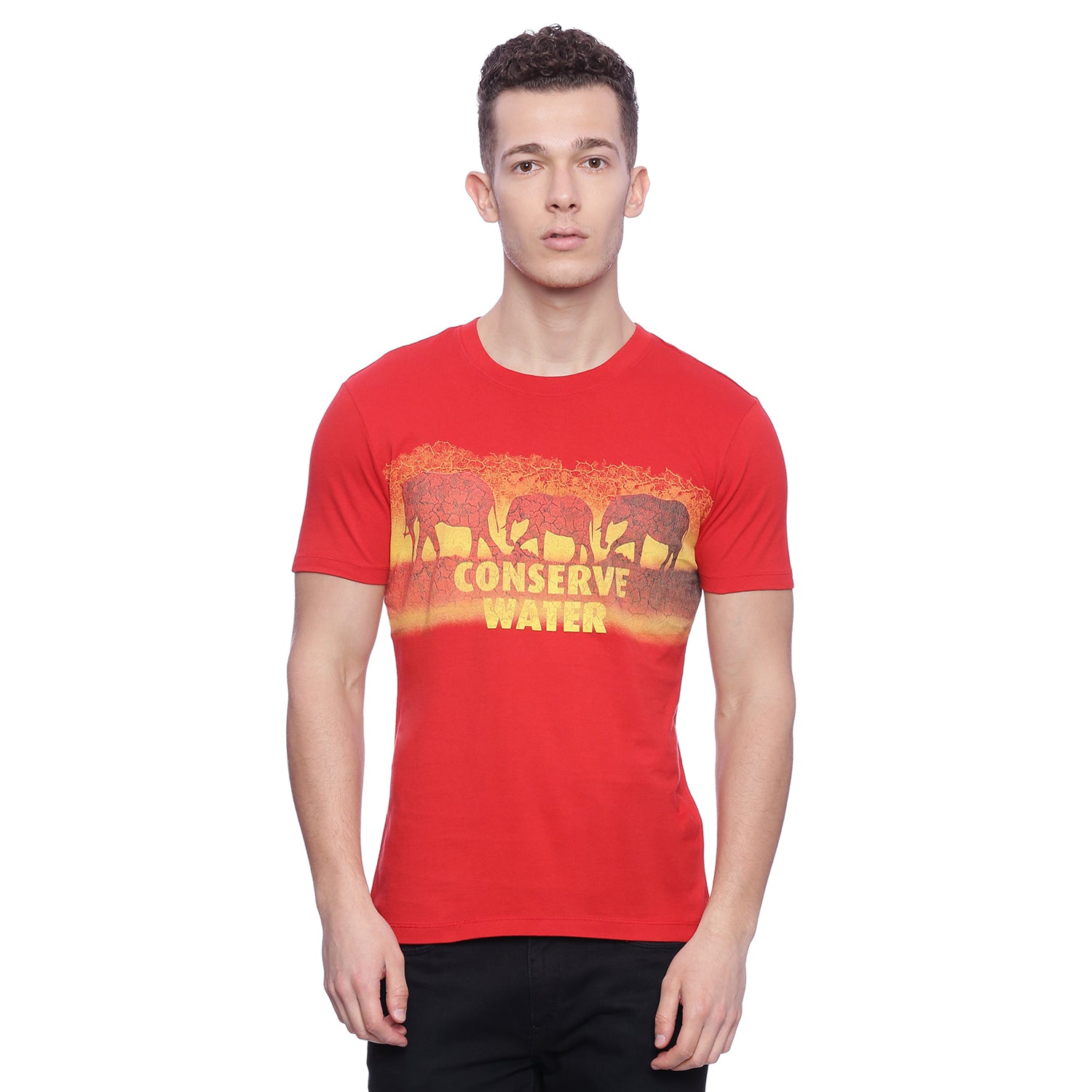 Wolfpack Men Red Printed Round Neck T-Shirt Wolfpack