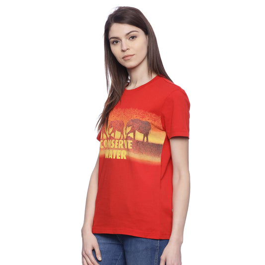 Wolfpack Women Red Printed T-Shirt Wolfpack