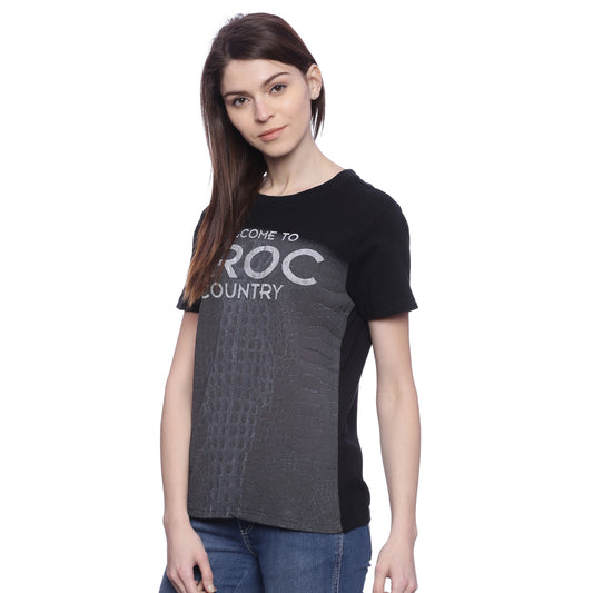 Wolfpack Women Black Printed T-Shirt Wolfpack