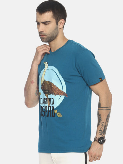 Wolfpack Men Blue With Green Tinge Printed T-Shirt Wolfpack