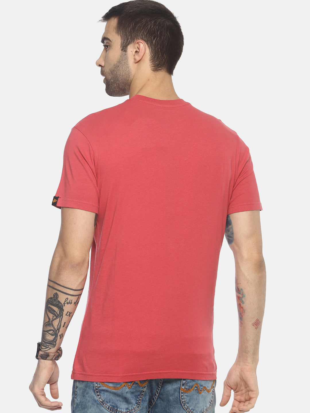 Wolfpack Men Pink Printed Round Neck T-Shirt Wolfpack
