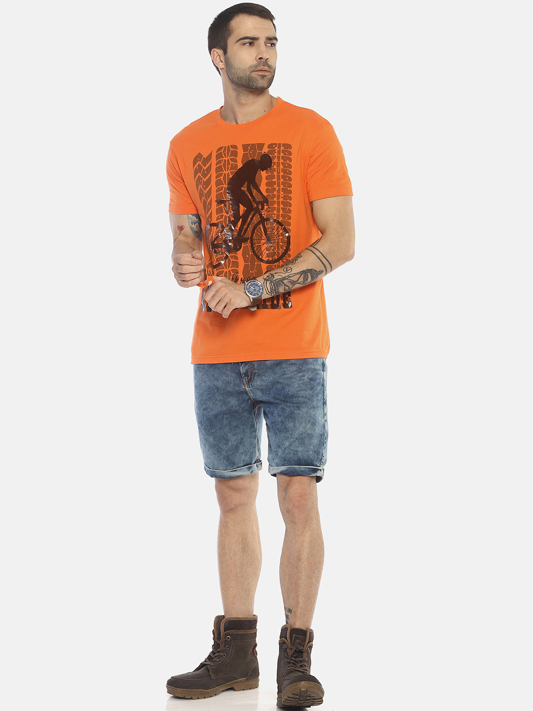 Wolfpack Men Orange Printed Round Neck T-Shirt Wolfpack